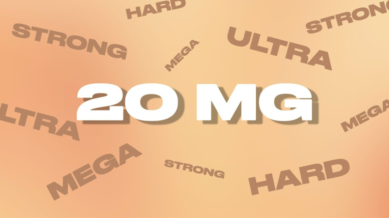 Таблетка с надписью HARD 20 мг на фоне жидкости для POD-систем